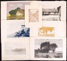1910-1920 Kerny István (1879-1963): 7db különféle technikával készített, sokszorosított rajza, grafikája. 35,5x22 cm