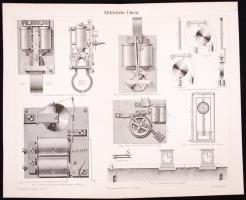 Cca 1890 A Meyers Konv. Lexikon 13 db dupla oldalas illusztrációja, különféle gépekről, műszaki bere...