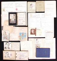 1930-1970 25 db különféle, ám összetartozó okmányból, igazolványból és bizonyítványból álló tétel
