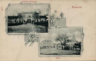Somorja Főtér, kaszárnya / main square, barrack, floral (EK)