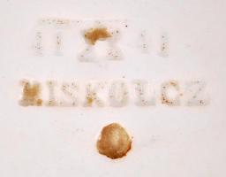 XIX. sz Isten hozott Mari feliratos jelzett miskolci kerámia tányér, kézzel festett (korának megfele...