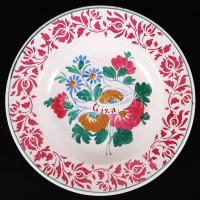 XIX. sz Giza feliratos jelzett kerámia tányér, kézzel festett (korának megfelelő állapotban) d: 20 cm