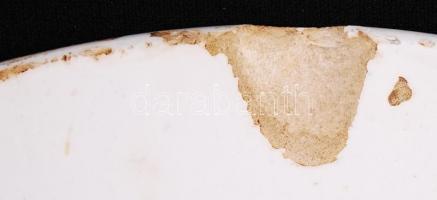 XIX. sz vége Hollóháza benyomott jelzésesk kerámia tányér, kézzel festett (korának megfelelő állapot...