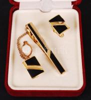 Norvég mandzsettagomb és réz nyakkendőtű és mandzsettagomb bársony tokban.