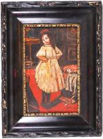 Halmi jelzéssel: Durcás kislány. Olaj, farost, antik keretben 26×19 cm