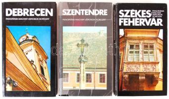 Két darab városokkal foglalkozó könyv: Szentendre, Székesfehérvár, Debrecen