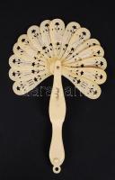 Cca 1920 "Karsldbad" feliratú csont legyező, szakadással, h:13-19 cm