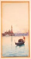 Jelzés nélkül: Velence gondolással. Akvarell, karton, üvegezett antik keretben, 18×9 cm
