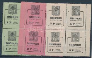 1945 Rákospalota 1P, 2P, 5P okmánybélyeg négyestömbök (40.000)