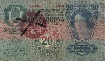 1913. 20K piros "Magyarország" körbélyegzővel és áthúzással érvénytelenítve T:III-