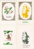 6 db egyedi készítésű grafikai eszperantó képeslap + 1 alkalmi bélyegzéssel