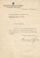 1965 Domanyovszky Endre hivatalos aláírt levele Bortnyik Sándor festőművész részére