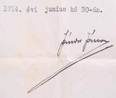 1914 Rendőrfelügyelői kinevezés tartalékos főhadnagynak Sándor János belügyminiszter saját kezű aláí...