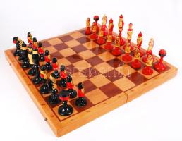 Szovjet népies fa sakk készlet, 40×40 cm