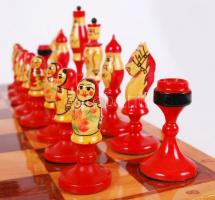 Szovjet népies fa sakk készlet, 40×40 cm