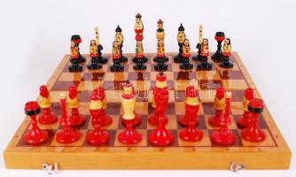 Szovjet népies fa sakk készlet, 40×40 cm