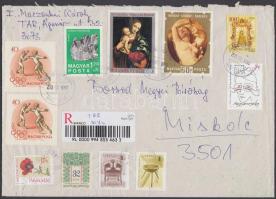 2005 Ajánlott levél bianco ragjeggyel, több bélyeggel bérmentesítve