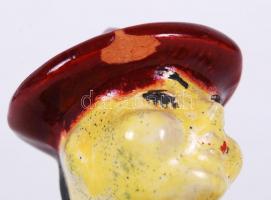 Jelzett art deco mázas kerámia figura, apró lepattanással a kalapon, m:11 cm