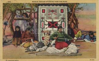 Navajo indians spinning yarn for guns