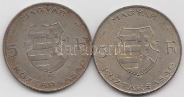 1947. 5Ft Ag "Kossuth" (2x) T:2-,3