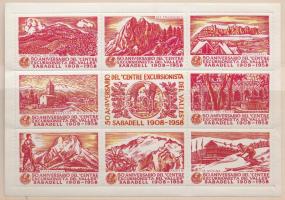 1957-1958 2 db spanyol levélzáró kisív, az egyik filatéliai és numizmatikai kiállítás témában (sorszámozott) berakólapon