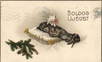 New Year, dogs, litho