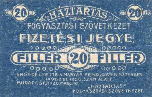 1920. "Háztartás" Fogy.Szövetkezet hátul szárazbélyegzővel, lemezhibákkal T:III