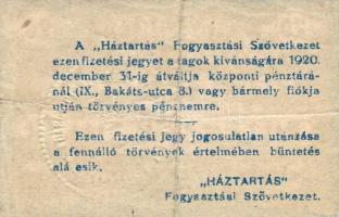 1920. "Háztartás" Fogy.Szövetkezet hátul szárazbélyegzővel, lemezhibákkal T:III