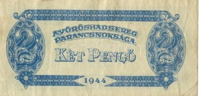 1944. 2P "V.H." előlapon alapnyomat teljes hiánya + mindkét oldalon látványos lemezhibák, ...