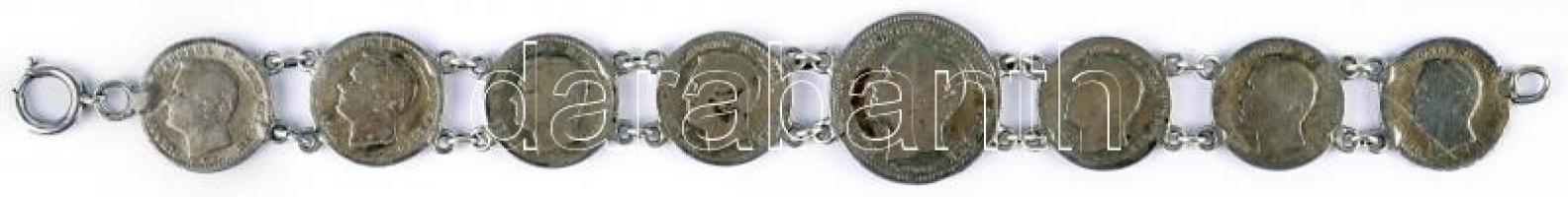 Szerbia 1875. 50p Ag "Milan Obrenovic" (7x) + 1D Ag, együtt karkötőként összefűzve T:3-,4
...