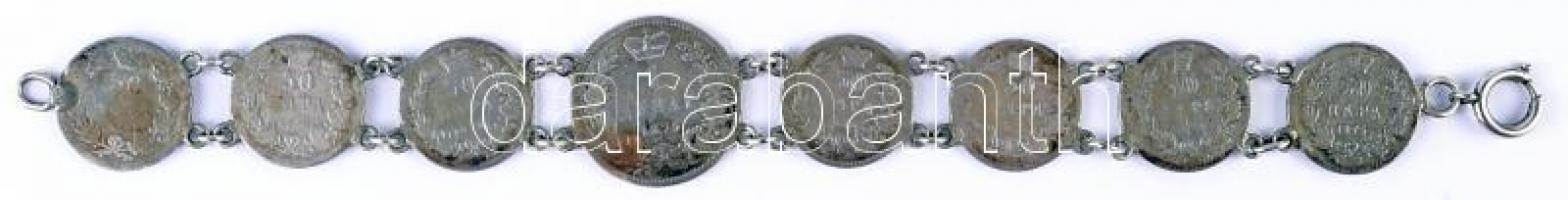 Szerbia 1875. 50p Ag "Milan Obrenovic" (7x) + 1D Ag, együtt karkötőként összefűzve T:3-,4
...