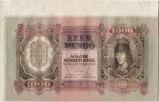 1943. 1000P bal felső ívszél erősen eltolódott alapnyomattal T:I