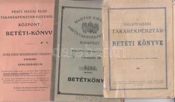 ~1920-30. 3db klf betétkönyv, kettő Budapest, 1db Salgótarjáni Takarékpénztár T:vegyes