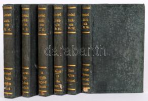 Eredeti Játékszín 3-12., 15-16. köt. Budán / Pesten, 1834-1846, A' Magyar Tudós Társaság [Magyar Kir. Egyetem' betűivel / Eggenberger József és Fia]. Magyar szerzők (Szigligeti Ede, Nagy Ignácz etc.) színdarabjai, 6 kötetbe kötve, korabeli, aranyozott egészvászon kötésben
