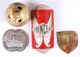 Mini réz csörgő, 3×5 cm, sérült, turista fém jelvények, összesen 3 db