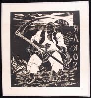 Derkovits Gyula (1894-1934): A Dózsa-sorozatból, Rákos! Fametszet, papír, jelzés nélkül, restaurálva, 52×52 cm