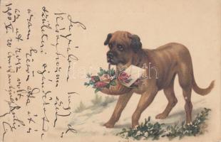Dogs with flower, litho (Rb)