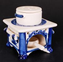 Kézzel festett, delfti kerámia párologtató szett /  Hand painted Delft ceramic incense burner set, 13x11x11cm