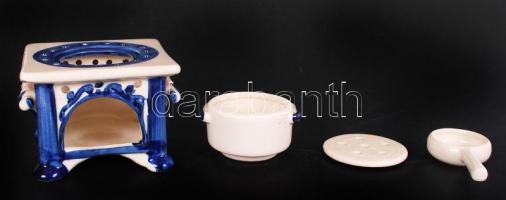 Kézzel festett, delfti kerámia párologtató szett / 
Hand painted Delft ceramic incense burner set, 1...