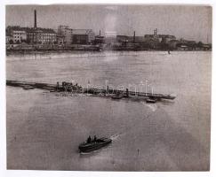 1946 Budapest IX. soroksári Duna-part épülő pontonhíddal nagyméretű fotó 30x24 cm