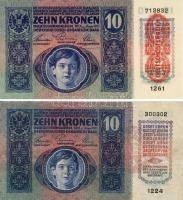 1915. 10Kr (2x) magyar (T:II), ill. osztrák (T:I) fny-sal