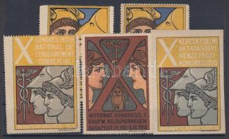 1913 Kereskedelmi Oktatásügyi Nemzetközi Kongresszus, 5db klf levélzáró