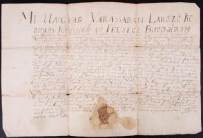 1749 Ungvári csizmadia céh kézzel írt mesterlevele / Ugvar shoemaker guild master warrant 47x32 cm