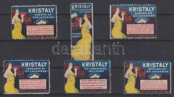 1901 Kristály. Szt. Lukács Fürdői Ásványvíz, levélzáró sor, 6db