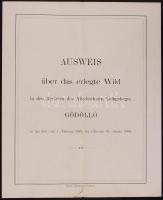 1902 A Gödöllői udvari vadászatok során kilőtt vadak kimutatása  / List of hunted animals in Gödöllő...