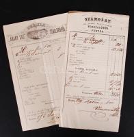 1849, 1873 Bp., V. Arany Sas szálloda és vendéglő "számolat" és számla
