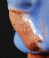 Kék ruhás kislány virággal. Jelzett "Szécsi Kerámia Budapest", kézzel festett, mázas kerám...