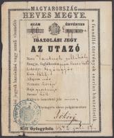 1872 Utazási igazoló jegy pipa kereskedő részére