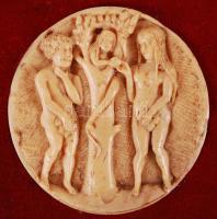 Az ősbűn. Csont plakett, falra akasztható réz keretben / 
Original Sin. Bone plaque, in copper frame...