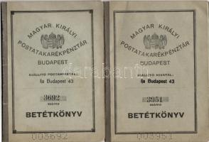 1942-1944. Magyar KIrályi Postatakarékpénztár Budapest 2 db betétkönyv